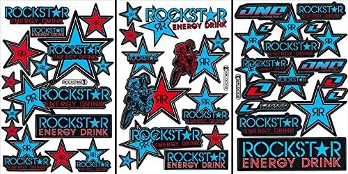 3 Rockstar Energy Drink Metal Mulisha Yamaha Kawasaki Motocross Race Racing F1 Logo Sponsor Sticker Decal Skateboard Car Bike Bicycle Kid Wall Helmet Decoration RSB301