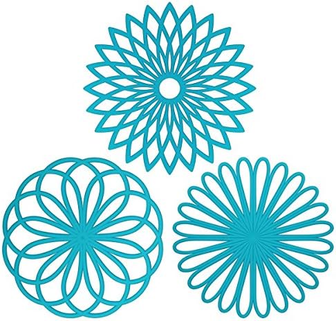 Silicone Multi-Use Flower Trivet Pot Holder Mat Jar Opener and Garlic Peeler(set of 3 Pack) Insulated Flexible Durable Non Slip Hot Pads and Coasters (Blue)