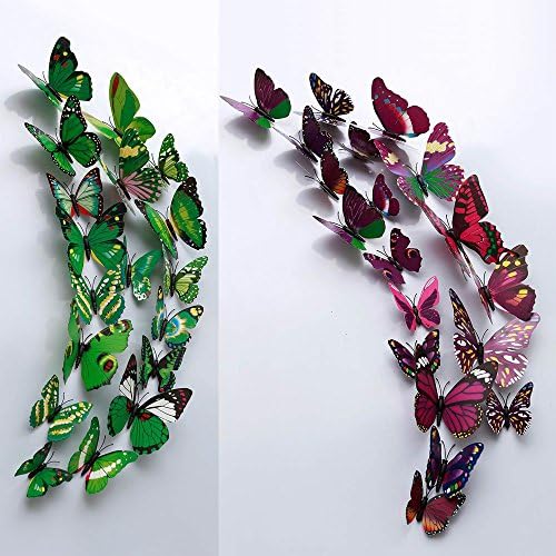 24 Pcs 3D Butterfly Wall Stickers Art Decor Decals(12Pcs Green + 12Pcs Purple)