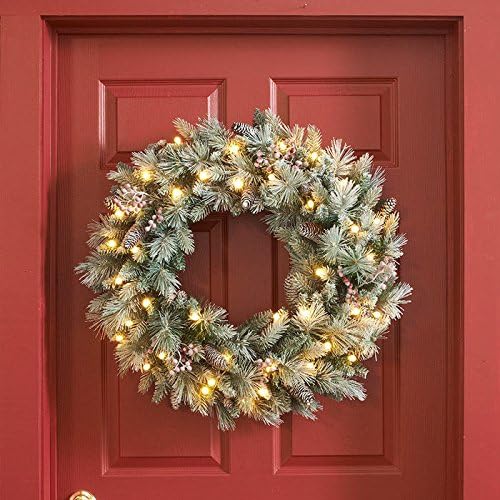 Cordless Pre-Lit LED Snowflocked Cone & Berry Wreath
