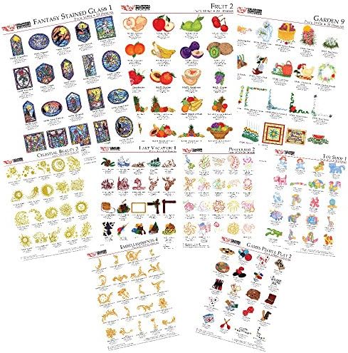 9 Packs OESD Stock Design , Includes Games People Play,Embellishments,Toy Shop,Potpourri,Lake Vacation,Garden,Fruit,Celestial Beauty,Fantasy Stained Glass,Hundreds of Design All-in-One Brand New Mini CD Compatible with all PC and laptop ,For Brother embroidery machine,Janome embroidery machine, Husqvarna embroidery machine, Singer embroidery machine, Bernina embroidery machine,and other Brand machine