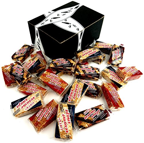 Loucks Sezme Sesame Snaps 3-Flavor Variety: Eight 1.4 oz Packages of Sesame Snaps, Eight 1.34 oz Packages of Cinnamon Sesame Snaps, and Eight 1.05 oz Packages of Dark Chocolate Sesame Snaps in a Gift Box
