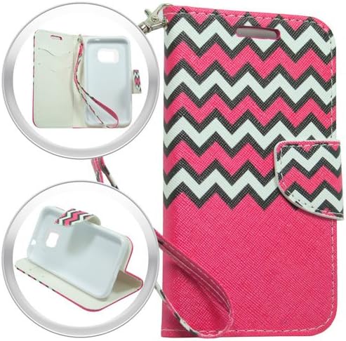 Galaxy S6, The Tunz (Hot Pink Chevron Waves) [Wallet] Slim Luxury Fancy Folio Flip Pouch Credit Card Slot Cover, [Leather], [Kickstand][Design] Cute Fashion Trendy Image