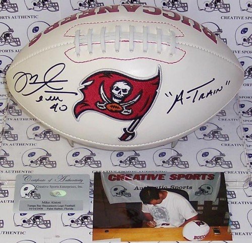 Mike Alstott Autographed/Hand Signed Tampa Bay Buccaneers Fotoball Football with A-Train Inscription