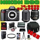 Nikon D90 12.3MP Digital SLR Camera w/ Nikon 55-200mm f/4-5.6G ED IF AF-S D ....