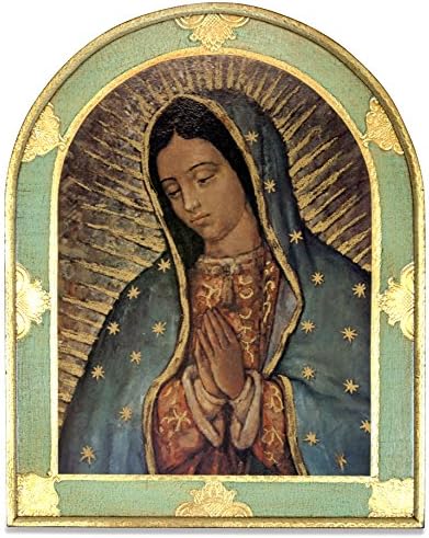 Our Lady of Guadalupe Large Wall Panel with Gold Border and Wall Hook - Made in Italy