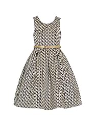 Girls General Print Brocade/Metallic/Nylon/Polyester Belted Pleated Sleeveless  Dress