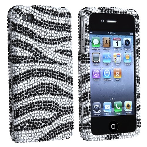 Apple iPhone 4G Full Diamond Case - Silver Zebra Design (Rear Only)