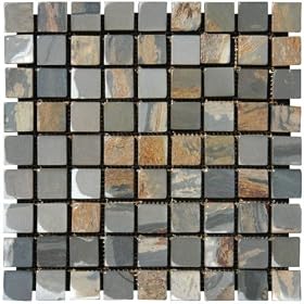 Montego Sela 1x1 Multi Classic Slate Tumbled Mosaic Tile 12 x 12 In. Kitchen Bathroom Backsplash