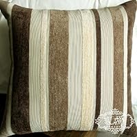 Elegant Decorative Pillow / Cushion Cover 17'x17' Light Tan / Chocolate Striped - Chenelle