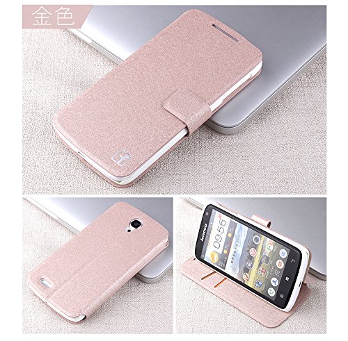 Lenovo S820 Case, Pu Silk Flip Leather Case for Lenovo S820 Wallet Pouch Skin Cover (Pink)