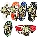 ThaiTime Strap Weaved Beads Wholesale 6pcs Womens Girls Butterfly Leather Strap Bracelet Wrist Watches