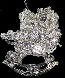 6" Victorian Clear & Silver Rocking Horse Santa Christmas Ornament #W5140S