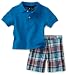 Nautica Sportswear Kids Baby-Boys Infant Short Sleeve Solid Polo Shirt And Plaid Short Set, Aqua, 12 Months