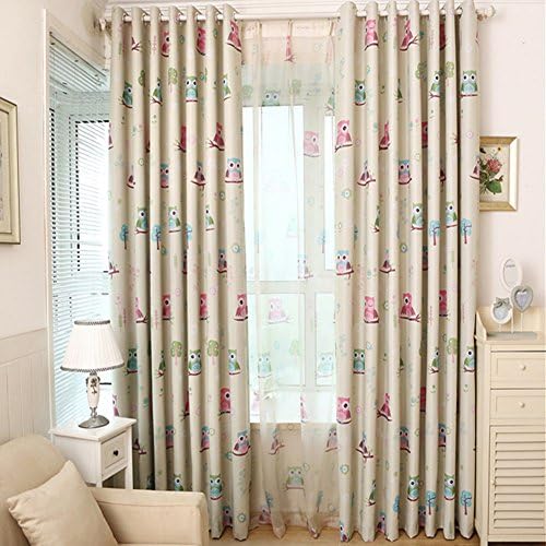 Sunlilee Cute Owl Pattern Blackout Insulated Thermal Panel Window Curtains Drapes for Children's Bedroom W39" x L98" (Green)