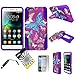 For Huawei Raven LTE H892L ITUFFY 3items: Screen Film+Stylus Pen+Dual Layer Impact Resistance Plastic Cover Soft Rubber KickStand Hybrid Case (Purple Color Butterfly)