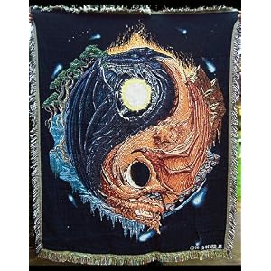 Yin Yang Dragon Tapestry Throw Blanket