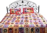 Patchwork Batik Bedspread with Hindu Deities - Pure Cotton