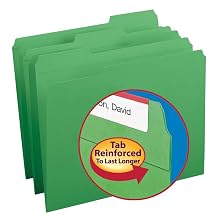 Smead 1/3-Cut File Folders, Heavy Duty Reinforced Tab, Letter Size, Green, 100 Per Box (12134)
