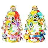 【出産祝い/おむつケーキ】Ｓａｓｓｙ(サッシー)　豪華11点付き　デラックス3段 オムツケーキ　ビブ(エプロン)　パンパースＬサイズ　ブルー 男の子 レディバグ　【プレミアム】