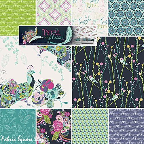 Bari J PETAL AND PLUME TEALED ASTER Fat Quarters 10 Precut Cotton Fabric Quilting FQs Assortment Art Gallery