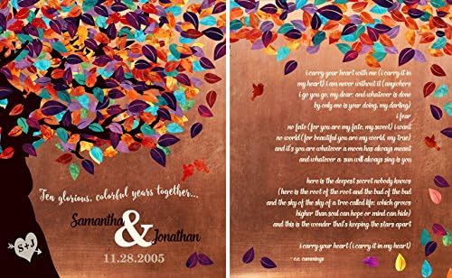 2 Piece Set 8x10 Personalized 7 Year Anniversary Faux Copper Wedding Tree Poem or Wedding Vows Ten Year 1st First 2nd 10th Gift For Couple Husband Wife 8x10 Unframed Custom Art Print