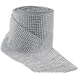 Jollylife Silver Diamond Rhinestone Ribbon Wrap Bulk 30 Feet - Wedding Decorations, Party Supplies