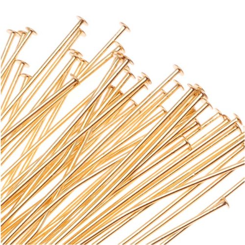 22K Gold Plated Head Pins - 21 Gauge - 2 Inches (50)