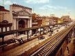 Elevated Train in the Bowery, 1900 - Exceptional 16" x 20" print of vintage color photochrome from the Library of Congress Collection