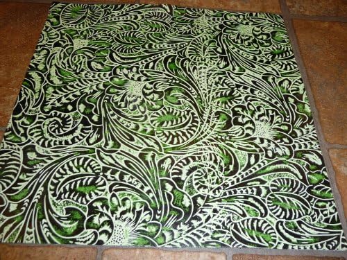 12"x12" Lime Green on Black Western Floral Tooled Pattern Cowhide Leather