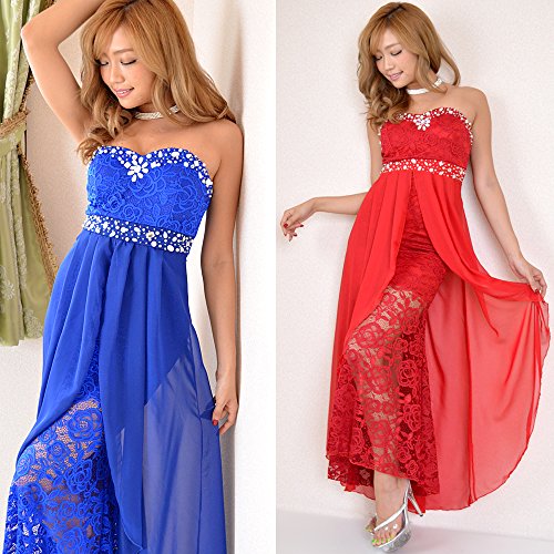 キャバドレス パーティードレス 上品ローズレース＆シフォン輝くビジュー美ラインロングドレス0517