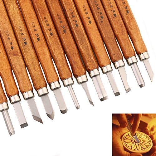 Professional 12 Piece Wood Carving Chisel Set, Best Recommended Wood Carving Knife Kit for Beginner, Power Grip Carving Tools (12)