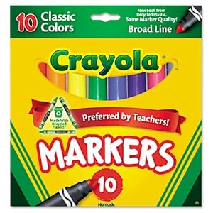 Crayola Products - Crayola - Non-Washable Markers, Broad Point, Classic Colors, 10/Set - Sold As 1 Set - An arts and crafts essential. - Classic, long-lasting, durable markers lay down lots of brilliant color, yet don't bleed through. - Water-soluble and water-based ink.