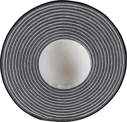 Black & White Pattered Floppy Straw Hat with Striped Bow (Black/White)