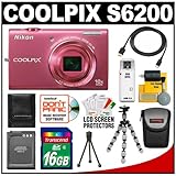 Nikon Coolpix S6200 Digital Camera (Pink) with 16GB Card + Battery + Case + ....