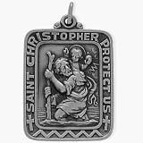 Rectangle Sterling Silver St. Christopher Medal Medallion with chain