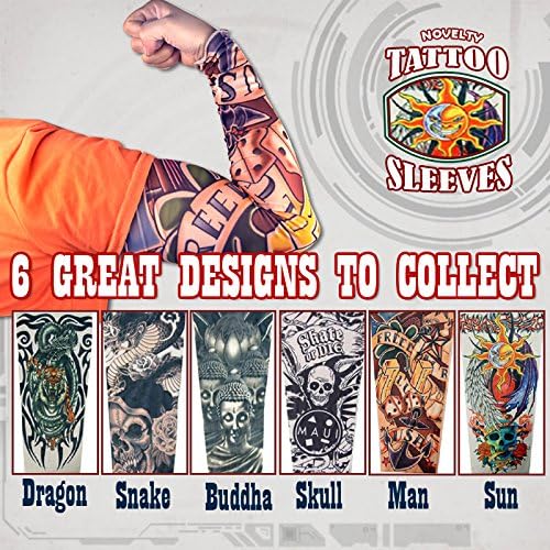 Lot 6 Pcs Temporary Fake Slip on Tattoo Arm Sleeves Kit Arts Stretch Nylon Stockings for Men Women Designs