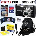 Pentax Optio P80 12.1MP Digital Camera (Black) + 8GB Accessory Kit