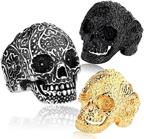 ARIDETECH Mens Fashion 316L Stainless Steel Skull Finger Ring Gothic Punk Cool ring USA size s.s color (13)