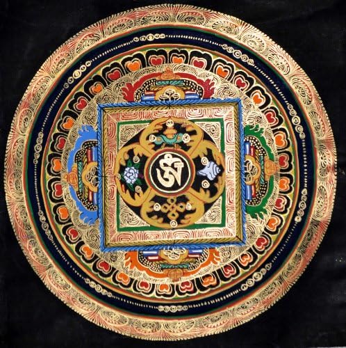 Tibetan Hand Painted Masterpiece Level Mandala Thangka Painting with Brocade Frame