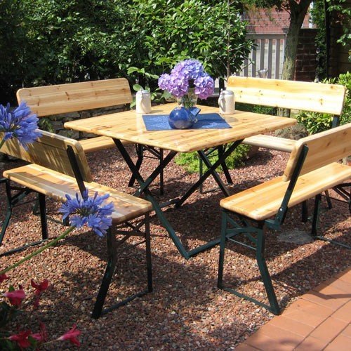 Leco - Table de jardin et ses 4 bancs pliants en bois