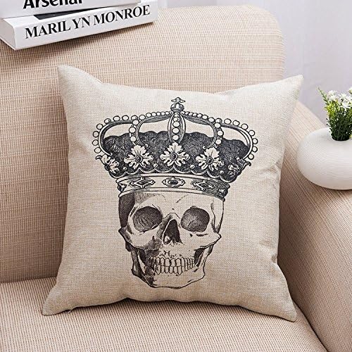 Miss Mango Cotton Blend Linen Crown Skull Throw Pillow Case Decorative Cushion Cover for 18X18" Inserts