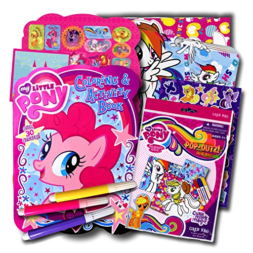 My Little Pony Coloring Book with Stickers & Take-N-Play Set ~ Shaped Foil Cover Pinkie Pie Coloring Book with My Little Pony Stickers, Markers, & Bonus Sticker!