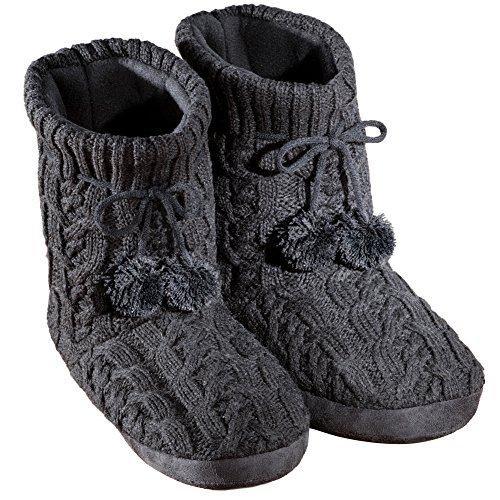 Women's Cable Knit Booties, Black, Large