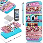 Pandamimi ULAK (TM) Hybrid Pink Hard Aztec Tribal Pattern + Blue Silicon Case Cover For Apple iPod Touch (Generation 5) +Screen Protector +Stylus