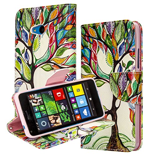640 Case,Microsoft Nokia Lumia 640 Cover AomaxÂ® Painted Colorful Wallet Card Slot View Stand Premium Protective Leather Cover Case For Microsoft Nokia Lumia 640 (Colorful Wishing Tree)