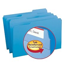 Smead 1/3-Cut File Folders, Heavy Duty Reinforced Tab, Legal Size, Blue, 100 Per Box (17034)
