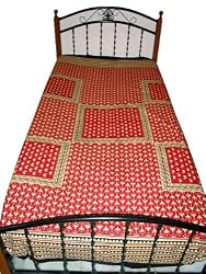 Cotton Bedspreads-Red Floral Block Print Indian Bedding Tapestry Sofa Throw