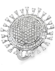 2.00 Carat (ctw) 14k White Gold Round Baguette Diamond Sunburst Ladies Cocktail Right Hand Ring 2 CT