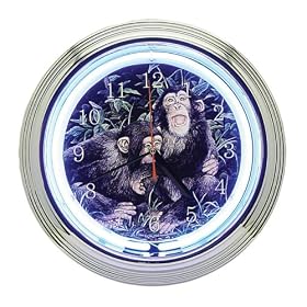 Chimpanzee Blinking Neon Wall Clock...Hummingbird, Lion, Elephant, Penquin wildlife neon clocks... by Neon Clocks